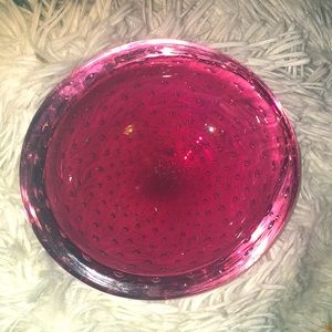NWOT Vintage Cranberry Glass Round Bowl With Air Bubble bubbles
